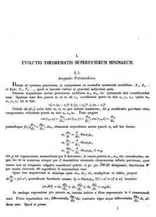 I. EVOLUTIO THEOREMATIS SUPERFICIERUM MINIMARUM: