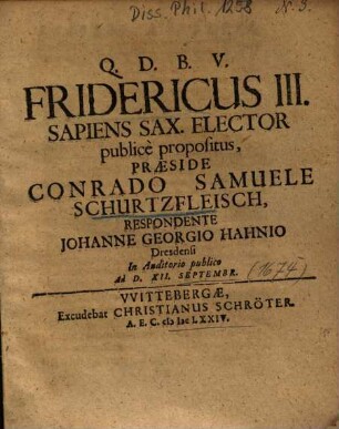 Fridericus III. Sapiens Sax. Elector