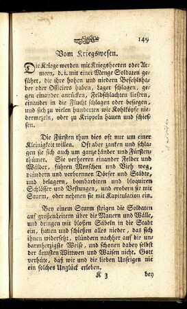 Vom Kriegswesen. - Jugendliche Beyspiele von Tugenden und Lastern, guten und schlechten Gesinnungen.