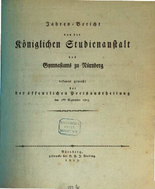 Jahresbericht der Königlichen Studienanstalt zu Nürnberg. 1813