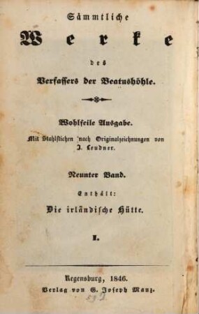 Die irländische Hütte : Eine Erzählung für die gesammte edlere Lesewelt besonders für die reifere Jungend ..., 1. Die irländische Hütte