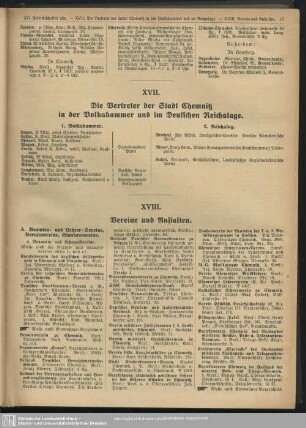 XVIII. Vereine und Anstalten
