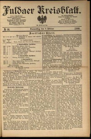 Erste Ausgabe vom Donnerstag, den 08. Februar 1900.