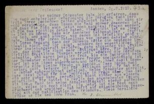 Nr. 43a: Postkarte von Otto Blumenthal an David Hilbert, Aachen, 30.8.1919