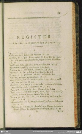 Register über die vorkommenden Wörter