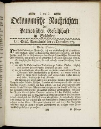 LII. Stück. Sonnabends den 25 December. 1779.