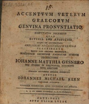 Accentuum veterum Graecorum genuina pronuntiatio : disputatio solemnis quam divinis sub auspiciis ...