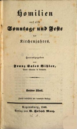 Homilien auf alle Sonntage und Feste des Kirchenjahres, 3