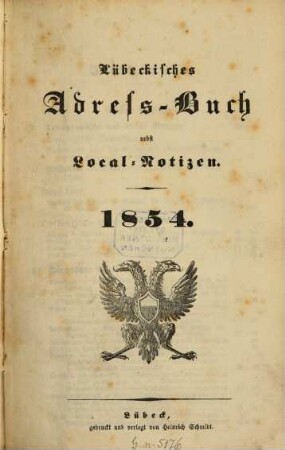 Lübeckisches Adressbuch. 1854, 1854