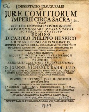 Dissertatio inauguralis De jure comitiorum imperii circa sacra