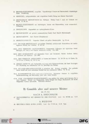 B) Gemälde alter und neuerer Meister (Nr. 47-72)
