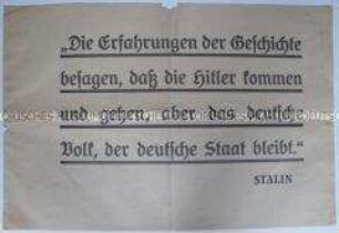 Maueranschlag mit einem Zitat von Stalin über die Zukunft Deutschlands