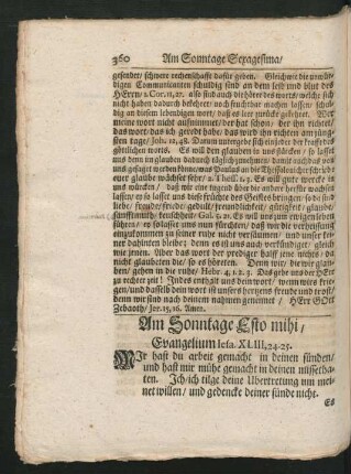Am Sonntage Esto mihi, Evangelium Iesa. XLIII, 24.25