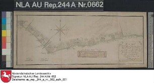 Der Verlauf des Deiches im Amt Esens von WESTERACCUMERSIEL bis nach Bensersiel mit den angrenzenden Polder- Landflächen und Gebäuden Kolorierte Zeichnung von J. N. Franzius Papier Format 46,0x17,5 M 1:15.200