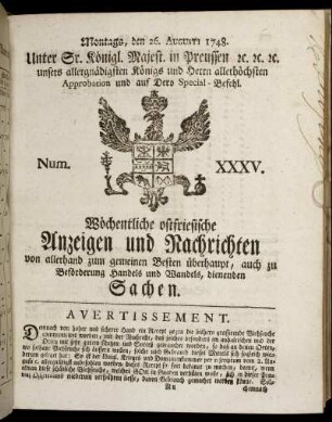 Num. XXXV. Montags, den 26. Augusti 1748.