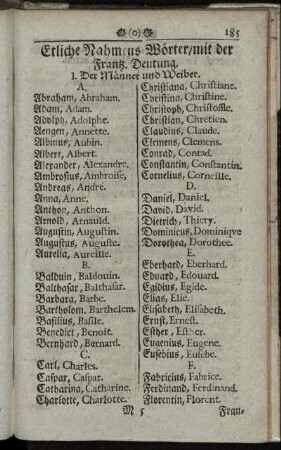 Etliche Rahmens-Wörter mit der Franz. Deutung.