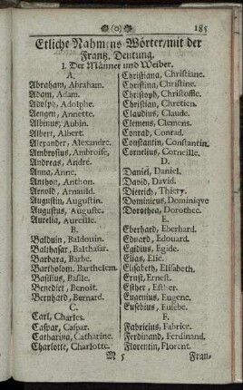 Etliche Rahmens-Wörter mit der Franz. Deutung.
