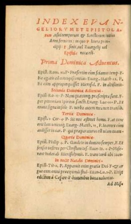 Index Evangeliorum Epistolarum ...