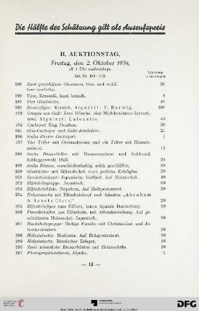 II. Auktionstag. Donnerstag, den 2. Oktober 1936, ab 3 Uhr nachmittags (Nr. 189-412)