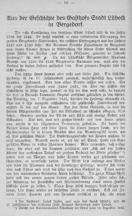 Aus der Geschichte des Gasthofs Stadt Lübeck in Bergedorf.