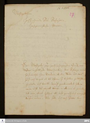 Brief von Johann Ulrich Christian Köppen an Anna Magdalena Francke.