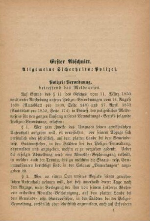 Erster Abschnitt. Allgemeine Sicherheits-Polizei