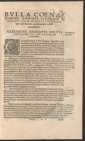 Bulla Coenae Domini, Omnibus Parochis Et Reliquis Curam Animarum Habentibus, quo ad forum conscientiae valde necessaria.