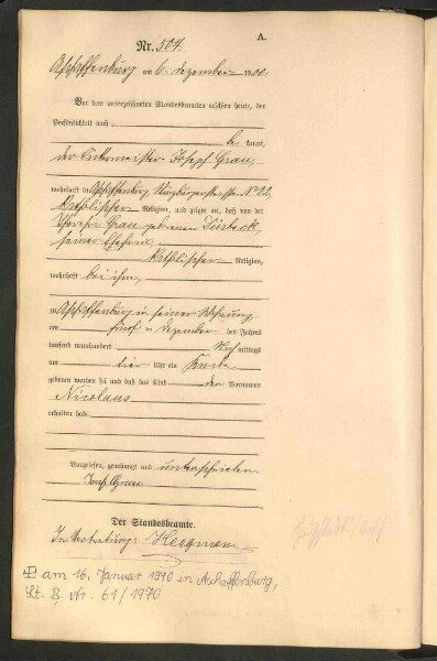 Standesamtsbuch der Stadt Aschaffenburg: Geburten 365/1900 - 184/1901