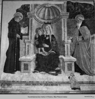 Thronende Madonna mit Kind und den Heiligen Nikolaus von Tolentino und Antonius Abbate
