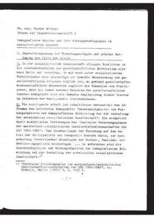 Demografische Gesetze und ihre Wirkungsbedingungen in sozialistischen Ländern : Thesen zur Dissertation A