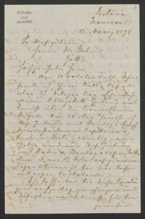 [Brief von Friedrich Jeppe an Ernst Behm vom 12.03.1878]