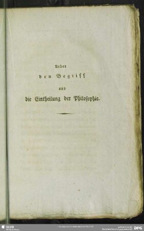 Ueber den Begriff und die Eintheilung der Philosophie