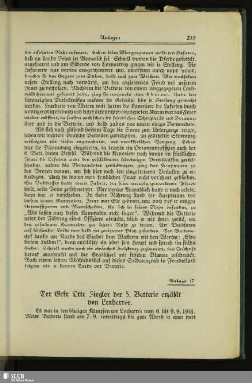 Anlage 17: Der Gefr. Otto Ziegler der 5. Batterie erzählt von Lenharrée