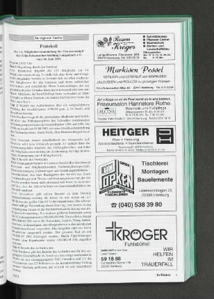 Protokoll der 14. Mitgliederversammlung der Genossenschaft der Fritz-Schumacher-Siedlung Langenhorn e G vom 14. Juni 2001