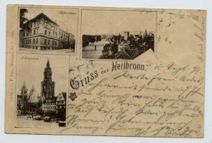 Mehrbildkarte, 3 Motive: Evangelisches Vereinshaus, St. Kilianskirche, Götzenturm mit eisernem Steg
