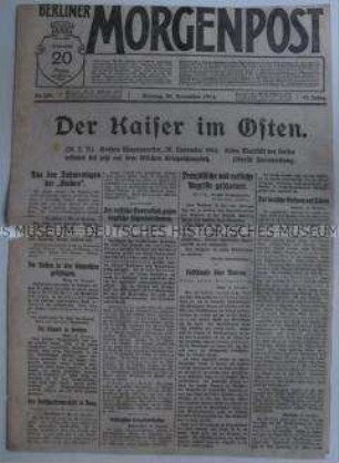Tageszeitung "Berliner Morgenpost" zum Besuch des Kaisers an der Ostfront