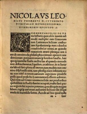 Nicolai Leonici Thomaei De Varia Historia Libri Tres : Index insuper tum capitum, tum eorum quae notatu digna uisa sunt locupletissimus