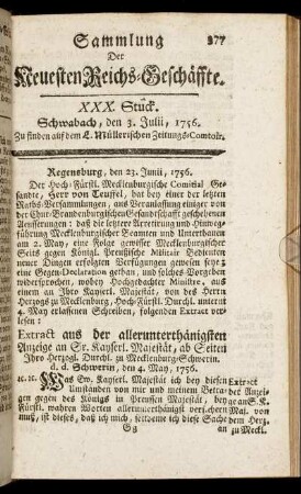 XXX. Stuck. Schwabach, den 3. Julii, 1756.