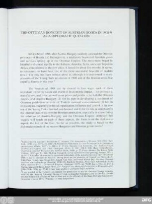 The Ottoman Boycott Of Austrian Goods In 1908-9 As A Diplomatic Question