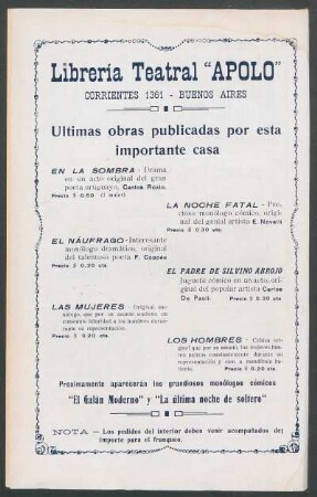Librería Teatral "Apolo" : Ultimas obas publicadas por esta importante casa