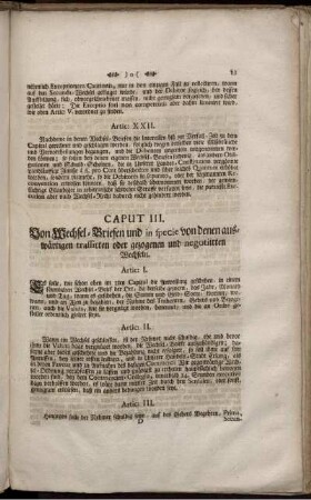 Caput III. Von Wechsel-Briefen und in specie von denen auswärtigen traffirten oder gezogenen und negotiirten Wechseln.