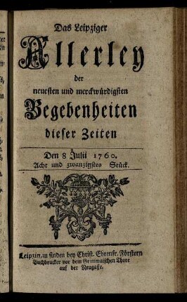 Den 8 Julii 1760. Acht und zwanzigstes Stück.
