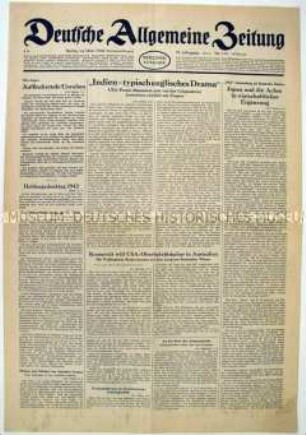 Tageszeitung "Deutsche Allgemeine Zeitung" zum Kriegsverlauf an verschiedenen Fronten