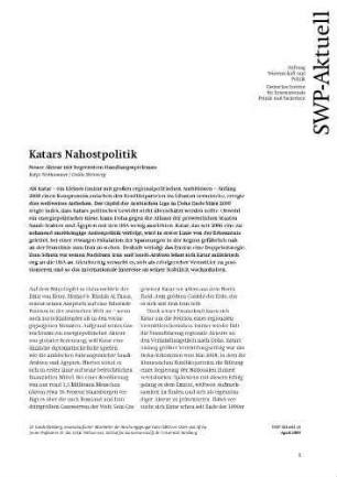 Katars Nahostpolitik : neuer Akteur mit begrenztem Handlungsspielraum