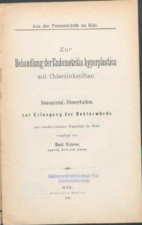 Zur Behandlung der Endometritis hyperplastica mit Chlorzinkstiften