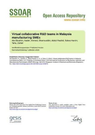 Virtual collaborative R&D teams in Malaysia manufacturing SMEs