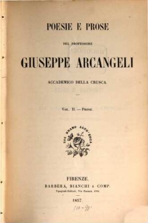 Poesie e prose del Professore Giuseppe Arcangeli. 2, Prose