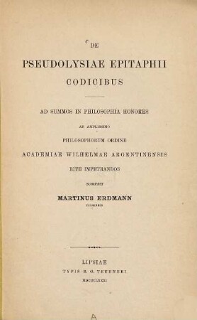 De Pseudolysiae epitaphii codicibus : (Strassburger Doctordiss.)