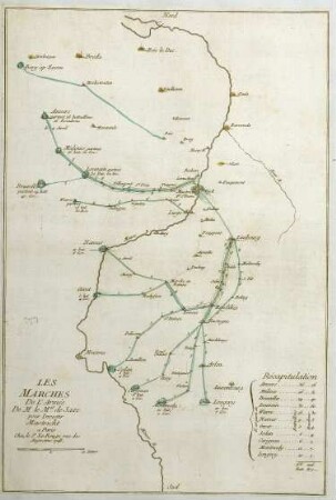 WHK 23 Österreichischer Sukzessionskrieg 1740-1748 bis zum Aachener Frieden: Plan zu den Märschen der französischen Truppen unter dem Marschall von Sachsen nach Maastricht, 1748