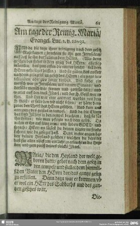 Am tage der Reinig. Mariä, Evangel. Luc. 2. v. 22-32.